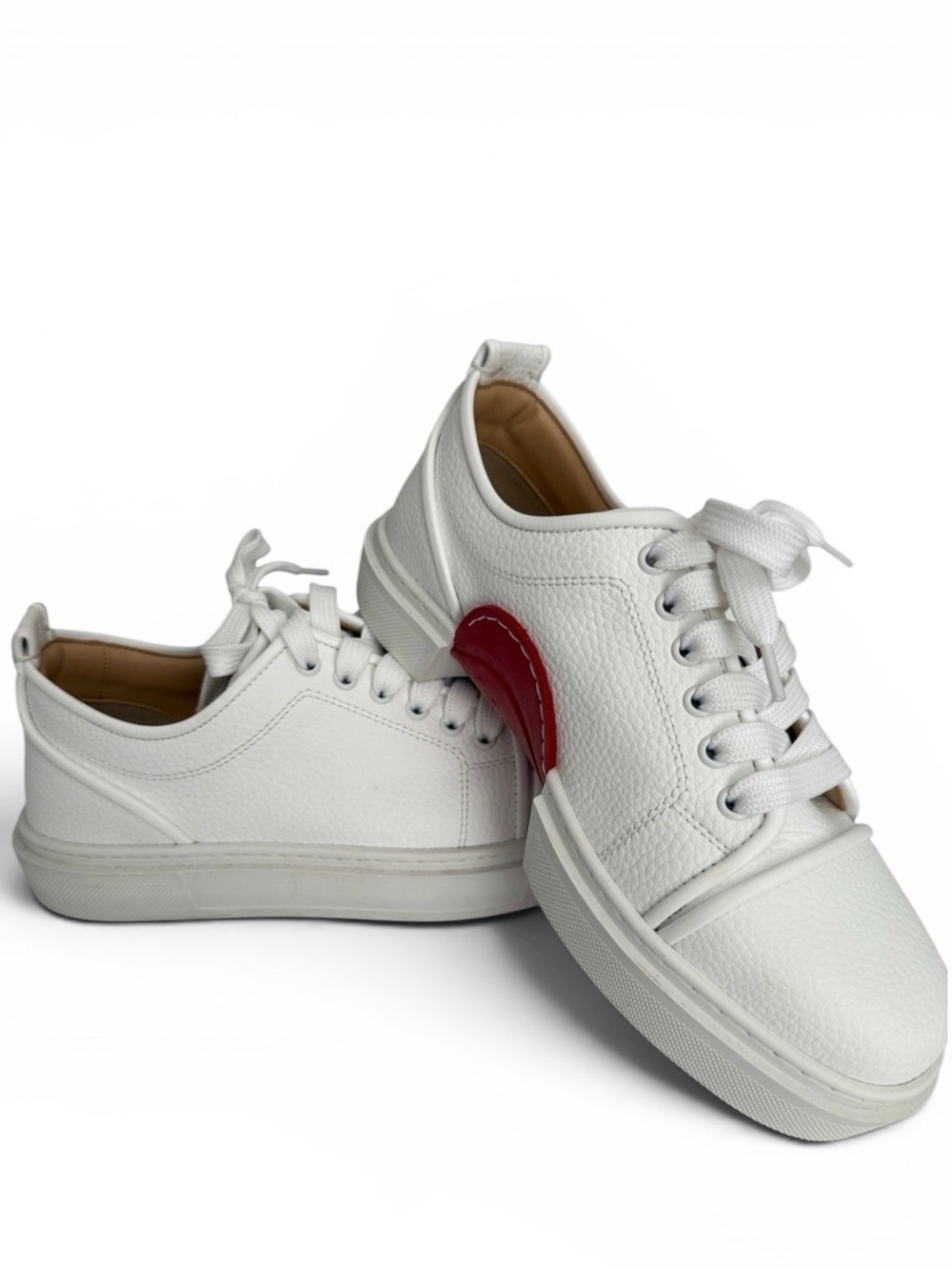 Christian Louboutin White Leather Low-Top Sneakers with Red Bottoms size 39